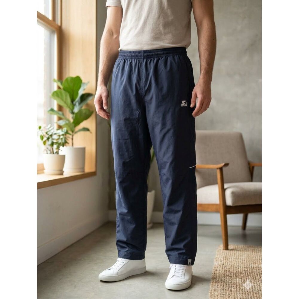 Vintage Starter Track Pants Mens XL Blue Jogger Windbreaker Nylon Drawstring Zip